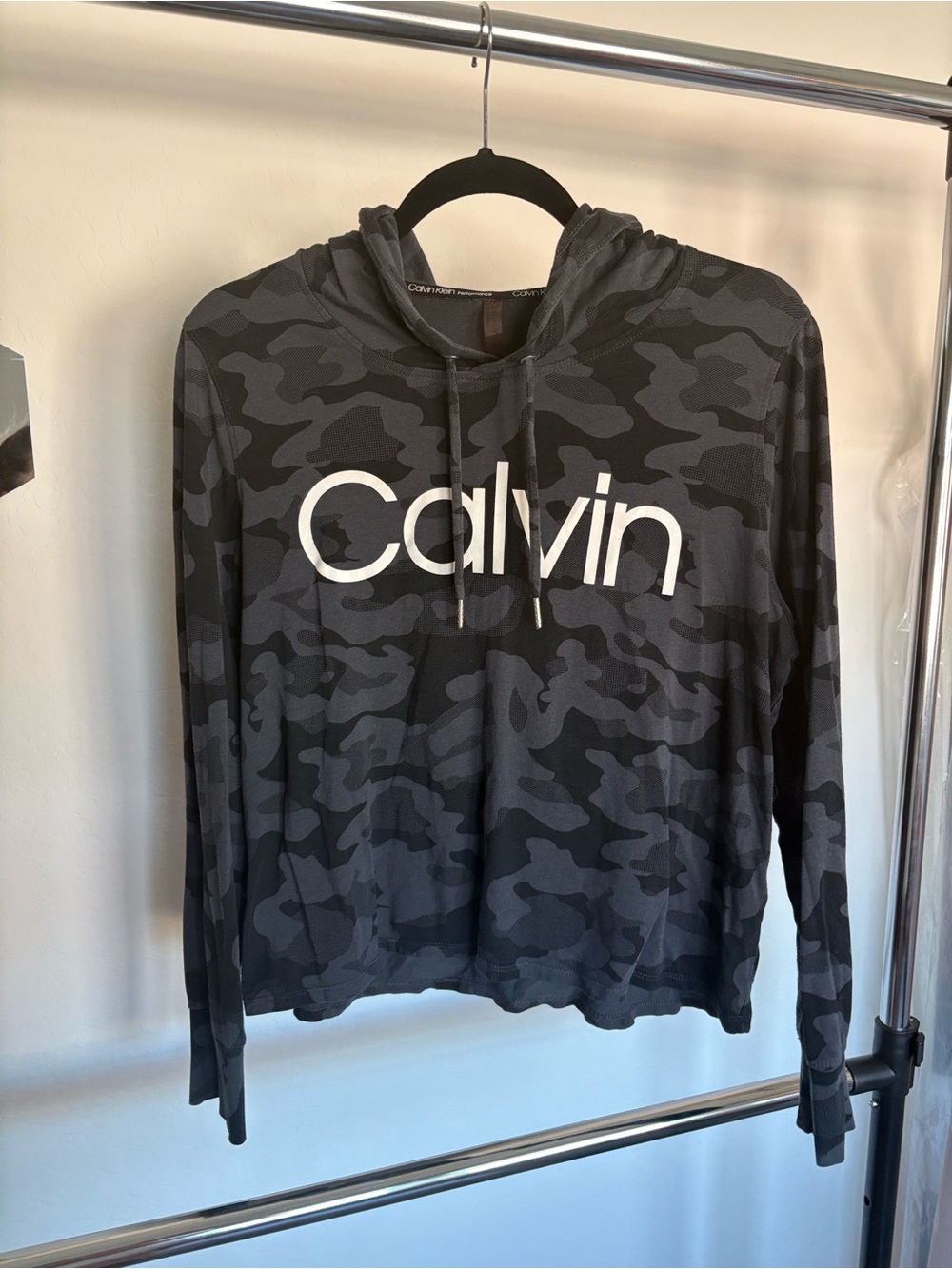 Calvin Klein Black & Gray Camo Hooded Pullover Sweatshirt